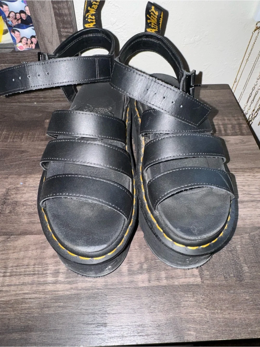 Dr. Martens Black Sandals with Yellow Stitching